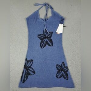 NWT Honor The Gift Floral Knit Halter Dress In Blue Black Size Large NWT